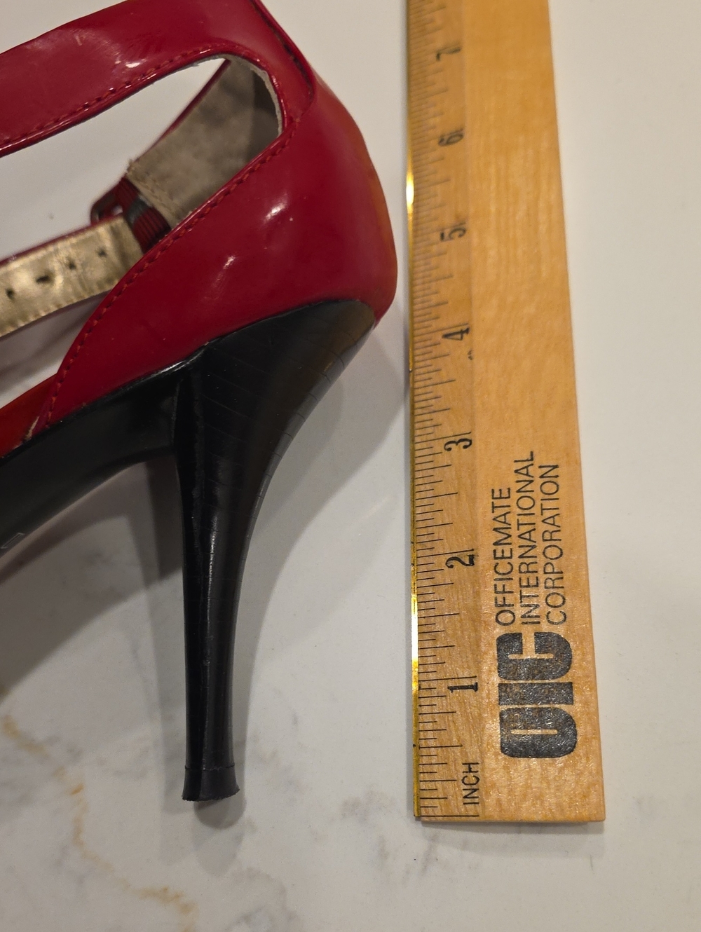 Bandolino Red Patent T-Strap Open-Toe Heels with Ankle Buckle - Picture 3 of 5